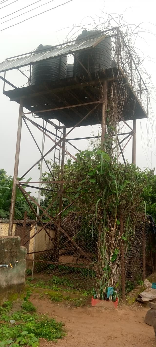 Senator Akogun Water project, 2005/06, its now out of use. Eshawa people rely on streams around the town for their water needs.