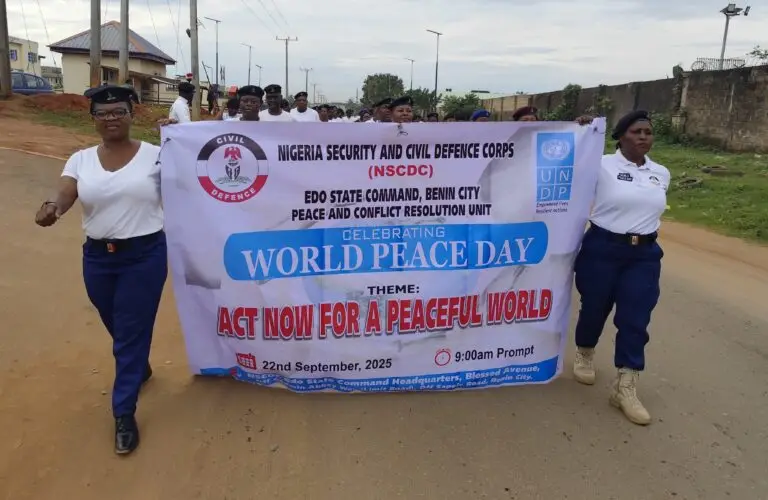 NSCDC Leads Peace March in Edo, Urges Citizens to Embrace Dialogue and Unity